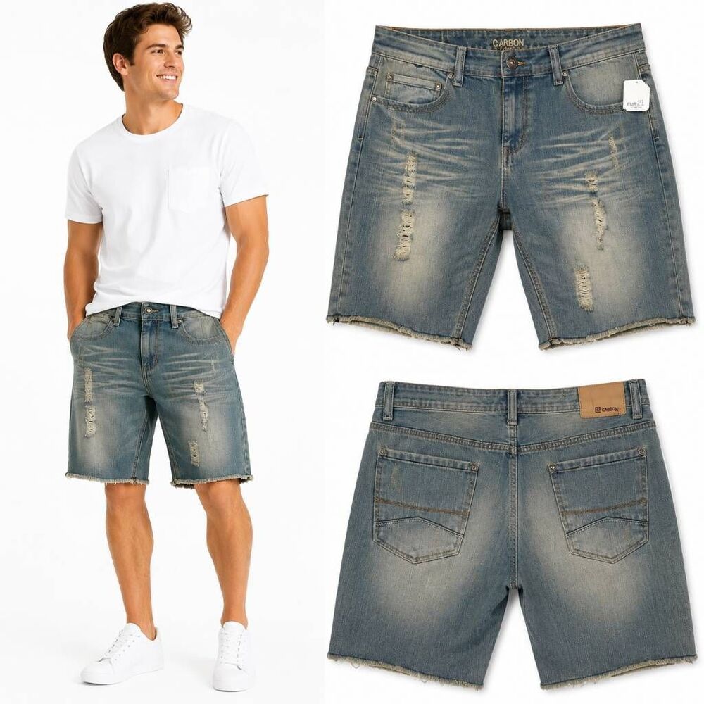 Rue21 Carbon Distressed Denim Shorts Men's 34 Light Wash